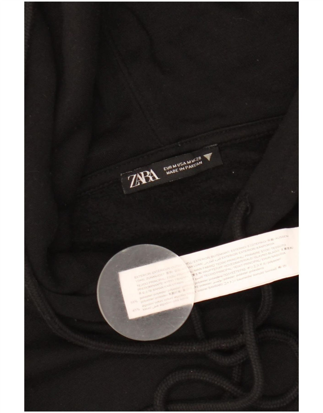 Zara Damen Crop Hoodie Pullover UK 14 Medium Schwarz Polyester