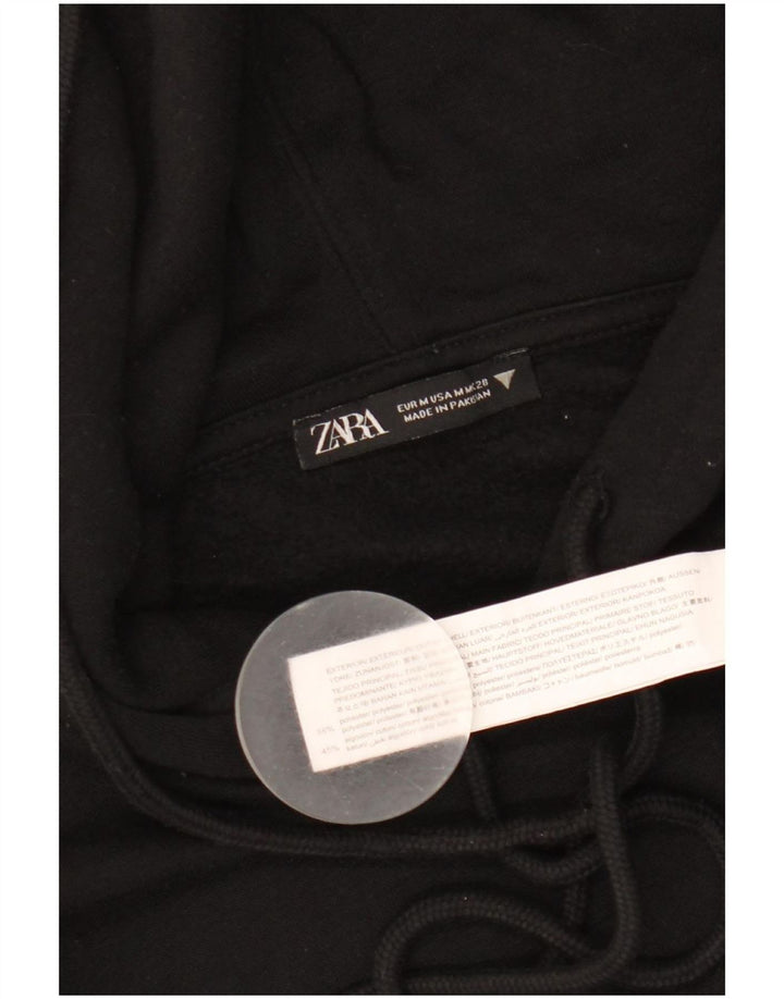 Zara Damen Crop Hoodie Pullover UK 14 Medium Schwarz Polyester