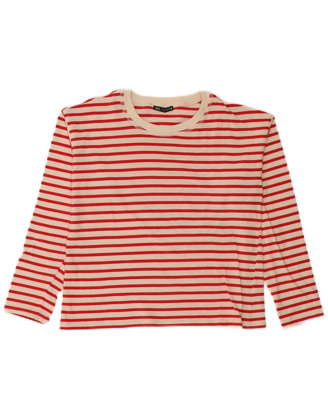 Zara Damen-Oversize-Oberteil, langärmlig, Gr. 10, klein, gebrochenes Weiß, gestreift