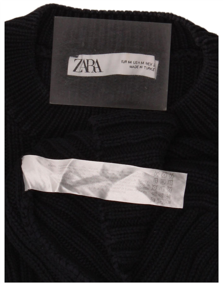 Zara Damen Crop Crew Neck Pullover Pullover UK 14 Medium Marineblau