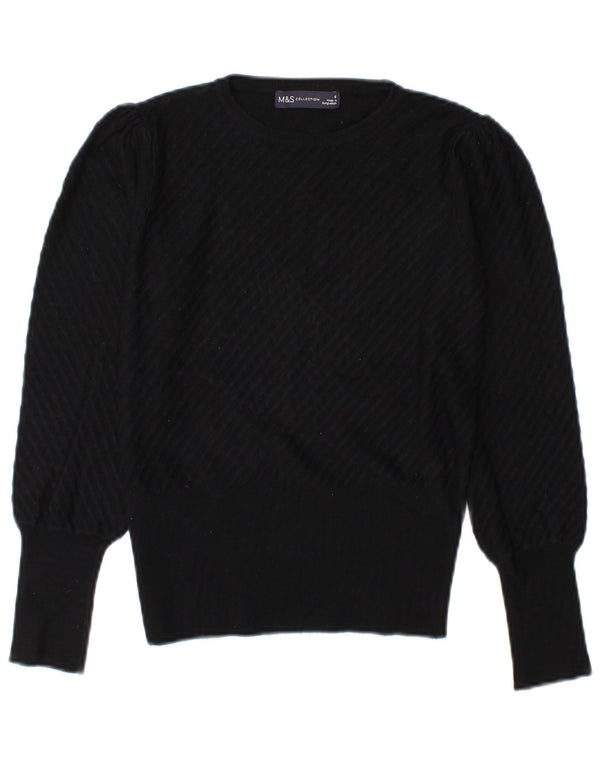 Marks & Spencer Damen-Pullover mit Rundhalsausschnitt, Gr. 8, Schwarz, Viskose