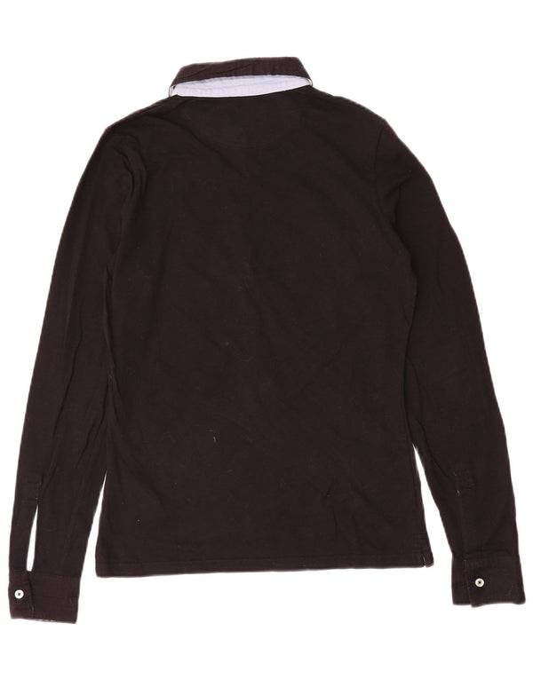 Geox Damen Respira Langarm-Poloshirt UK 10 Small Schwarz Baumwolle