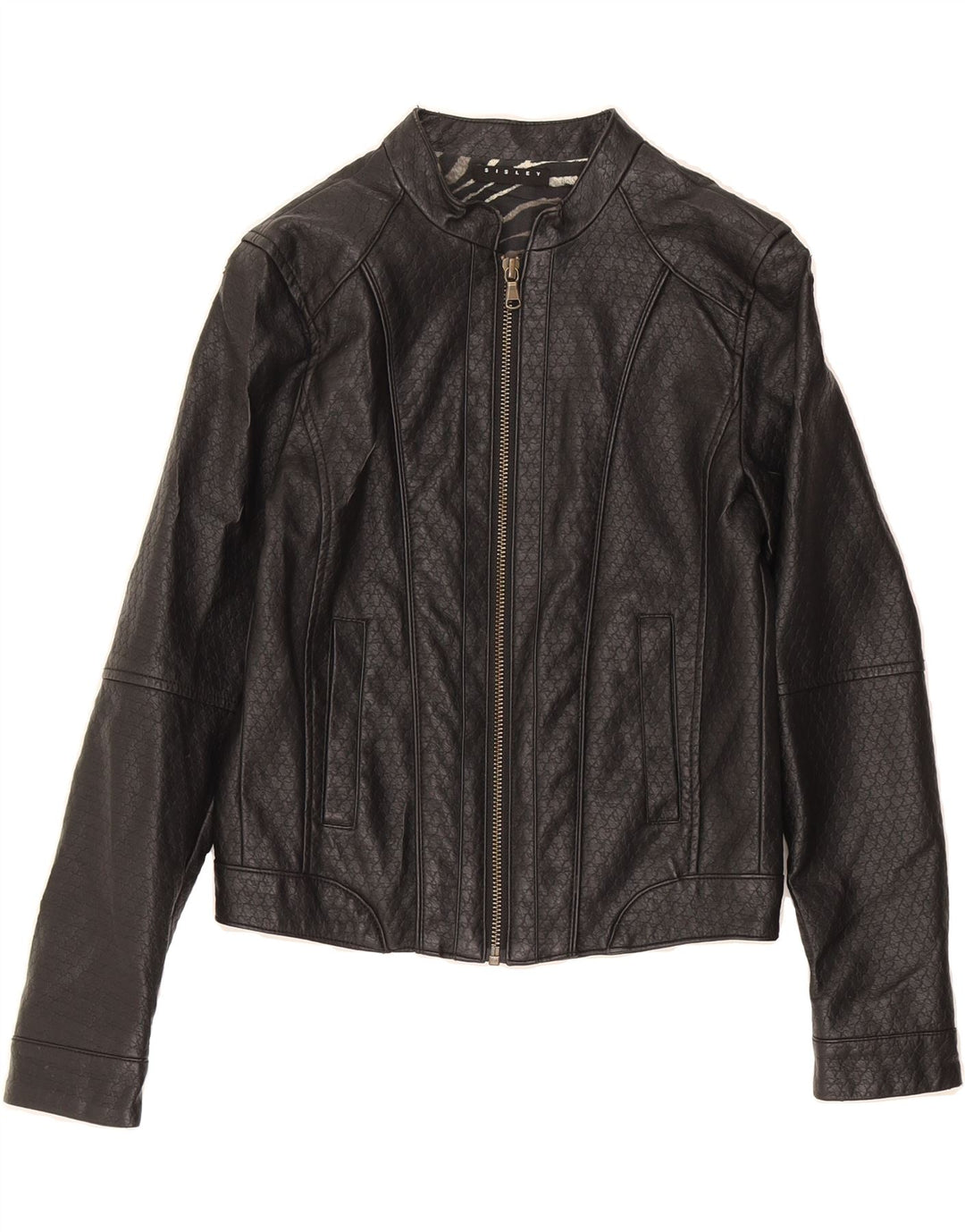 SISLEY Girls Faux Leather Jacket 8-9 Years Large Black Polyurethane Vintage Sisley and Second-Hand Sisley from Messina Hembry 