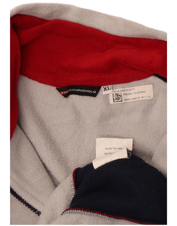 Vintage Herren-Fleecepullover mit Reißverschluss, XL, graues Farbblock-Polyester
