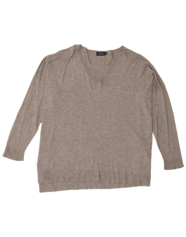 Polo Ralph Lauren Damen-Pullover in Übergröße mit V-Ausschnitt, Gr. 40, Größe L, Grau