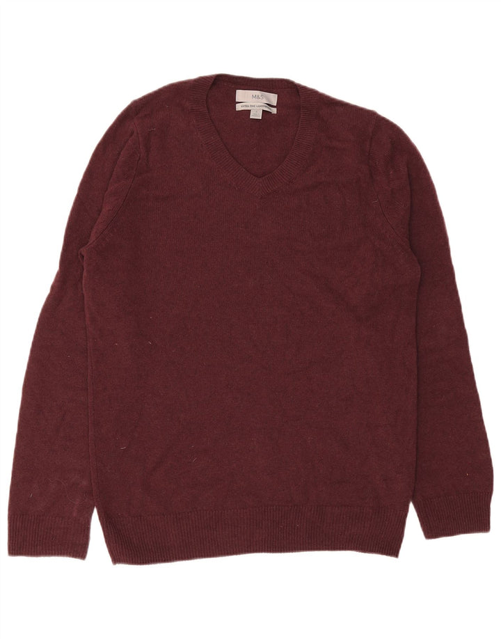 Marks & Spencer Herren-Pullover mit V-Ausschnitt, klein, burgunderrote Lammwolle