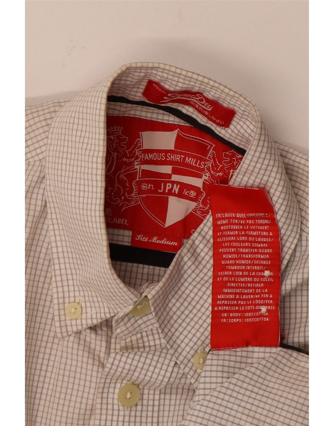 Superdry Herren Kurzarmhemd Medium Off White Check Cotton