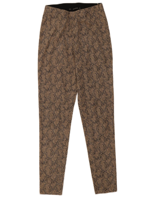 Zara Damen Skinny Freizeithose XS W24 L26 Braunes Polyester mit Animal-Print