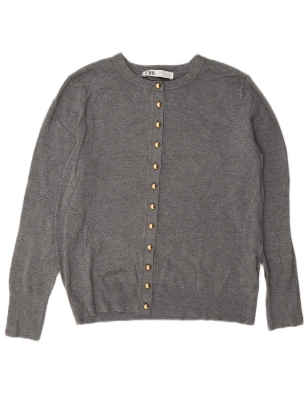 Zara Damen-Cardigan-Pullover UK 14 Large Graue Viskose-Klassiker