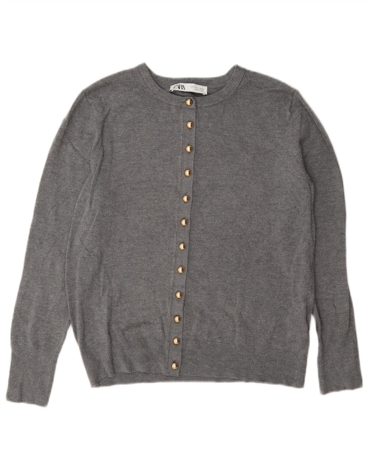 Zara Damen-Cardigan-Pullover UK 14 Large Graue Viskose-Klassiker