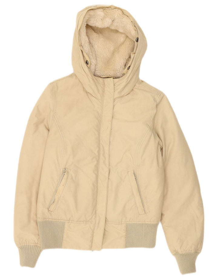 Woolrich Damen-Kapuzen-Übergröße, wattierte Jacke, UK 10, Größe S, Beige, Baumwolle
