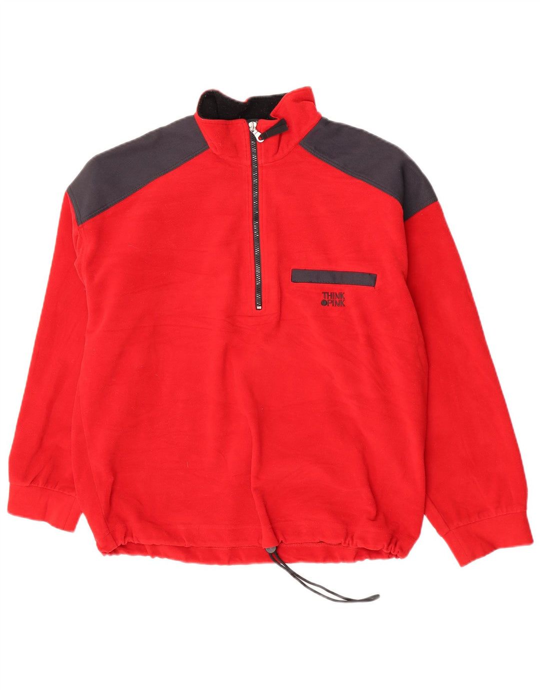 Think Pink Herren-Fleecepullover mit Reißverschluss am Hals, großes rotes Farbblock-Polyester