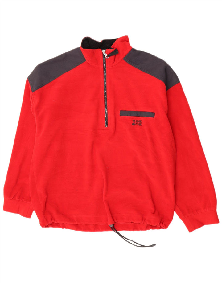 Think Pink Herren-Fleecepullover mit Reißverschluss am Hals, großes rotes Farbblock-Polyester
