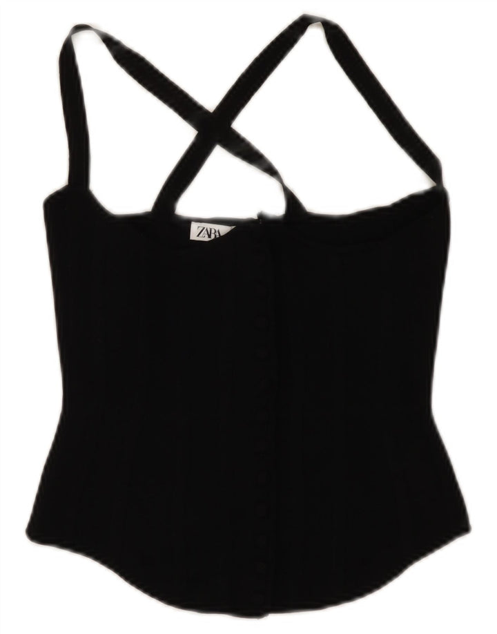 Zara Damen Crop Top UK 8 Small Schwarze Viskose