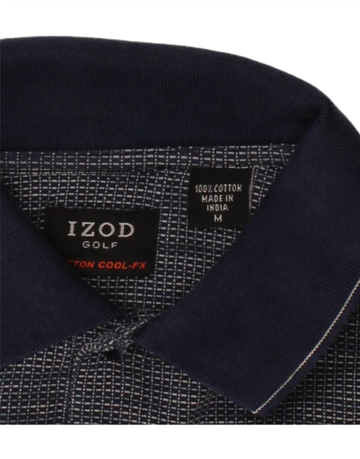 IZOD Mens Polo Shirt Medium Navy Blue Check Cotton