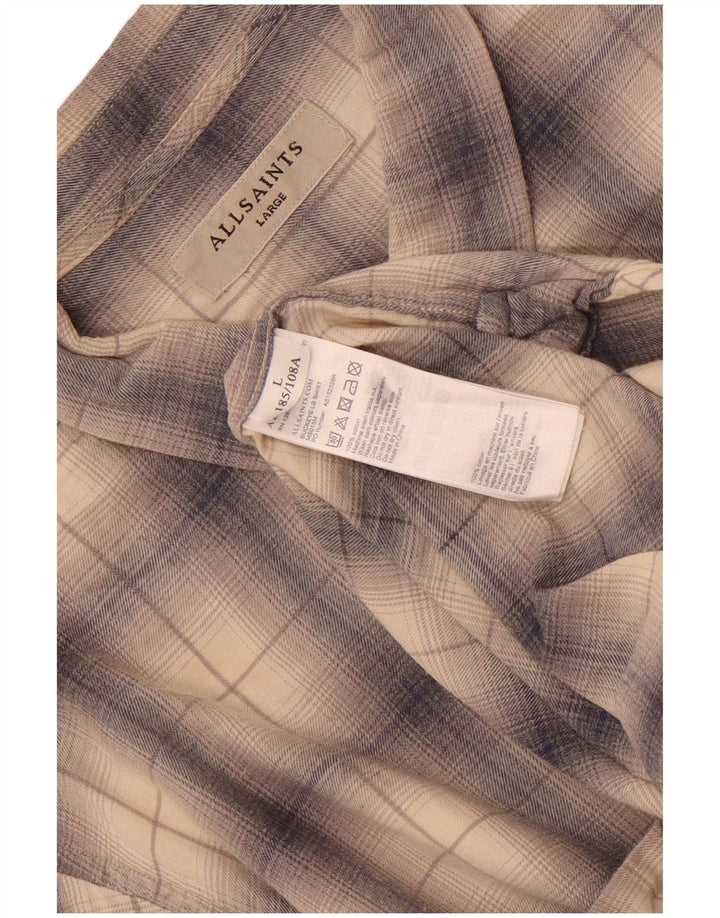 All Saints Herren-Flanellhemd, groß, beige, kariert, Baumwolle