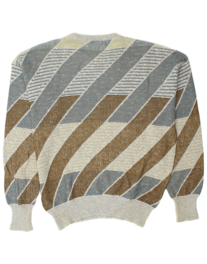 Vintage Herren-Pullover mit Rundhalsausschnitt, mittelgroß, mehrfarbig, gestreift, Baumwolle