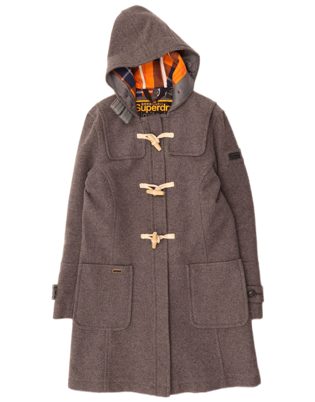 Superdry Dufflecoat mit Kapuze für Damen, UK 12, mittelgraue Wolle