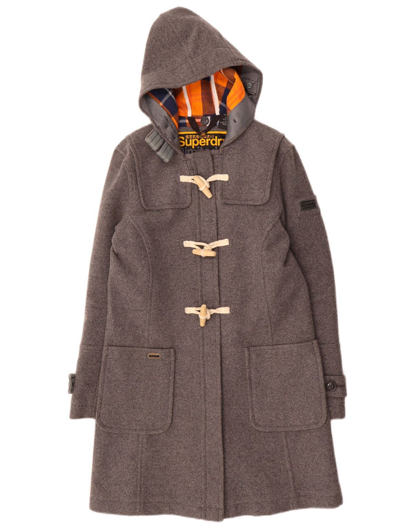 Superdry Dufflecoat mit Kapuze für Damen, UK 12, mittelgraue Wolle