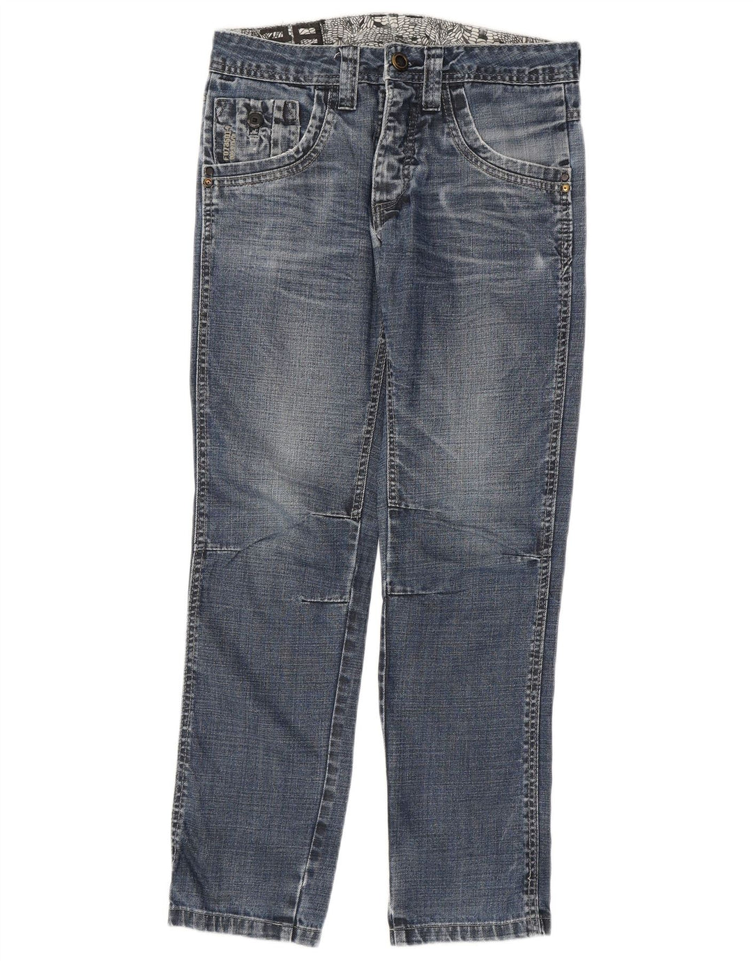Springfield Herren Graphic Straight Jeans W28 L30 Blaue Baumwolle