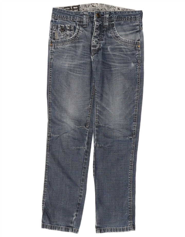 Springfield Herren Graphic Straight Jeans W28 L30 Blaue Baumwolle
