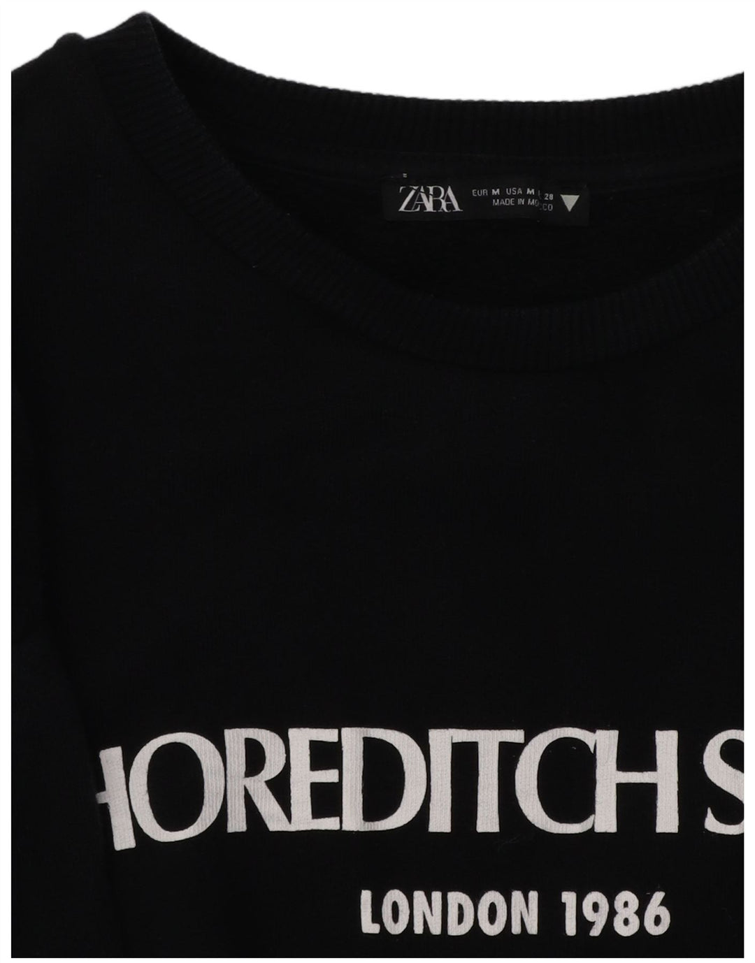 ZARA Damen Grafik-Sweatshirt-Pulloverkleid UK 14 Mittelschwarze Baumwolle