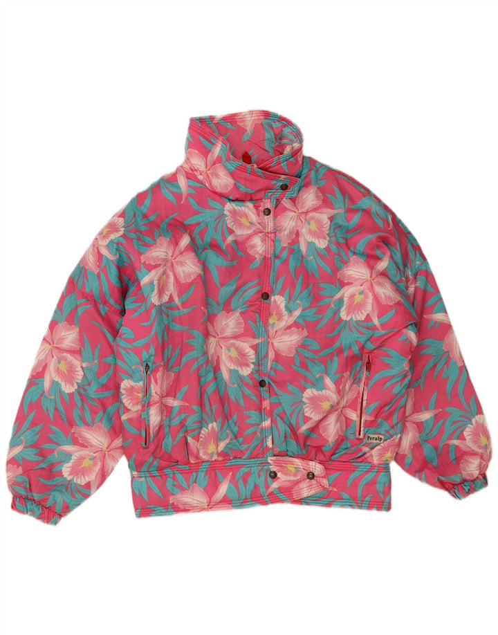 Peralp Damen-Winddichte, übergroße Skijacke, IT 38, XS, Rosa, Blumenmuster, Polyester