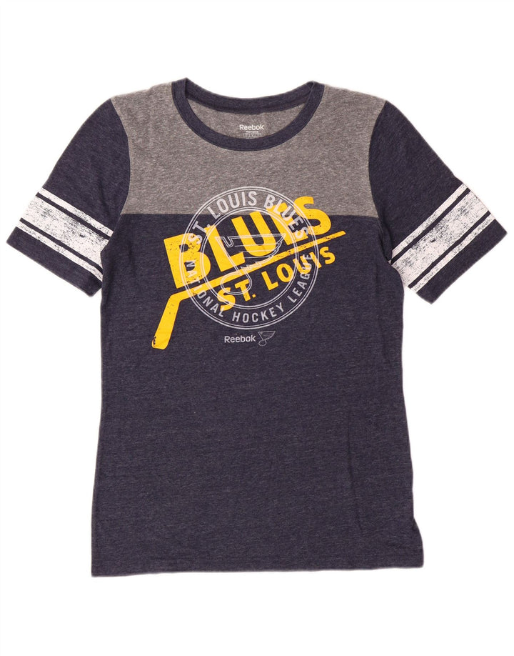 Reebok Damen Graphic T-Shirt Top UK 14 Large Marineblau Polyester