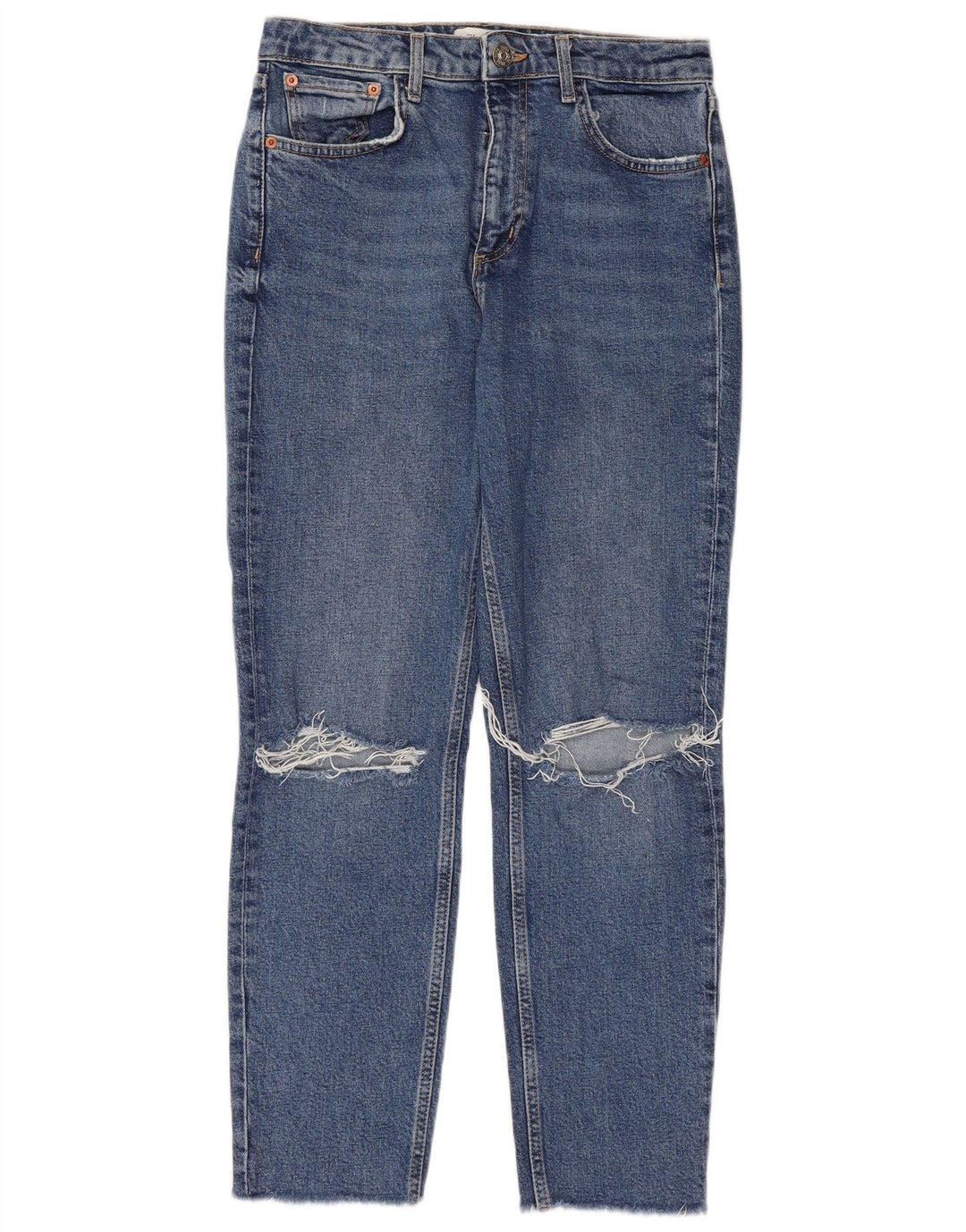 ZARA Damen Distressed Slim Jeans EU 40 Mittel W30 L26 Blau