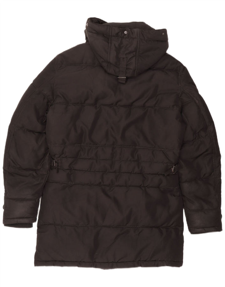 Zara Herren-Mantel mit Kapuze, gepolstert, Größe 36, Größe S, Schwarz, Polyester