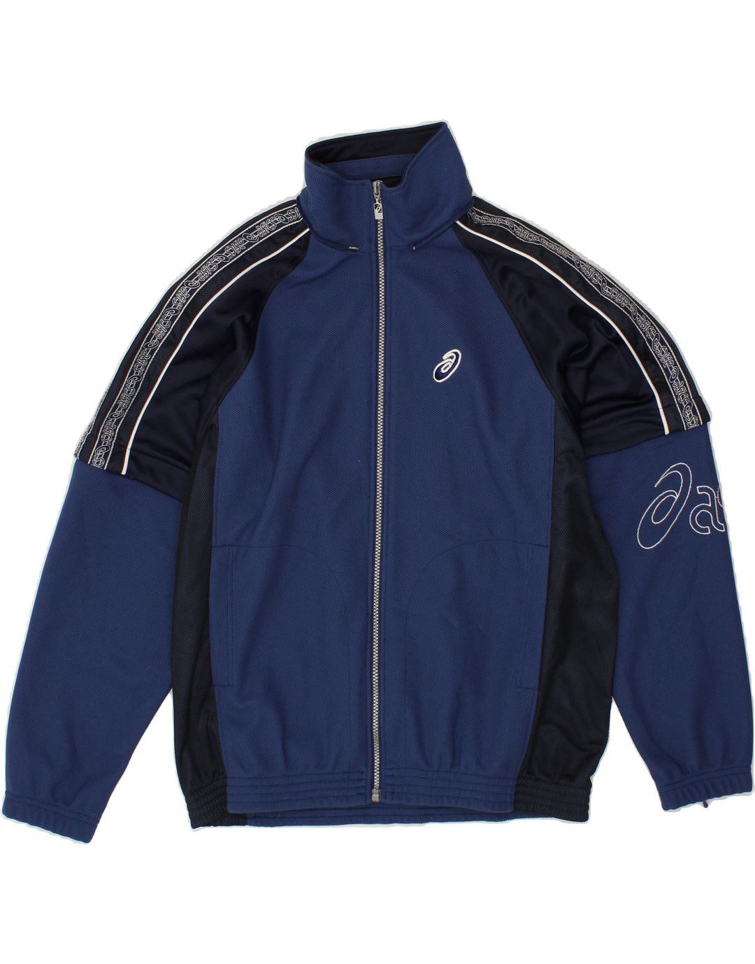 ASICS Herren-Trainingsanzug mit grafischem Oberteil, mittleres Marineblau, Farbblock