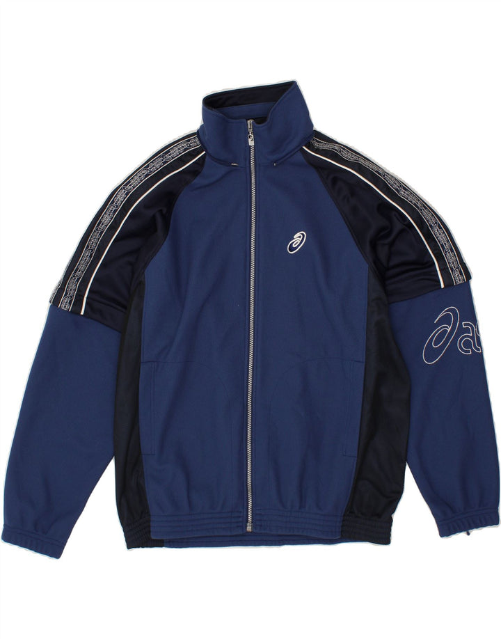 ASICS Herren-Trainingsanzug mit grafischem Oberteil, mittleres Marineblau, Farbblock
