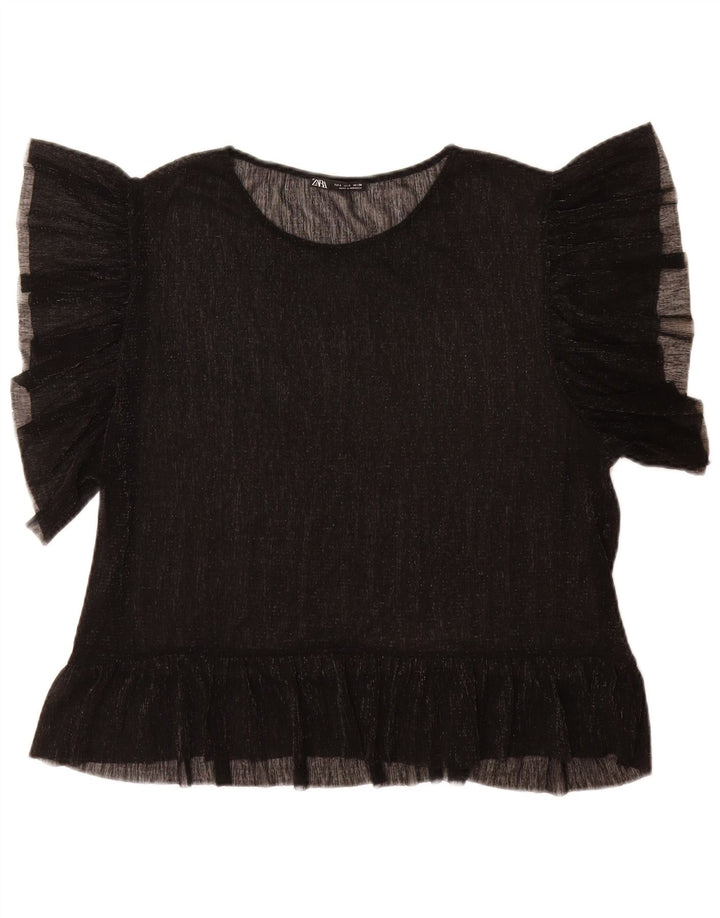 Zara Damen-Blusenoberteil, UK-Größe 46, groß, schwarz gefleckt