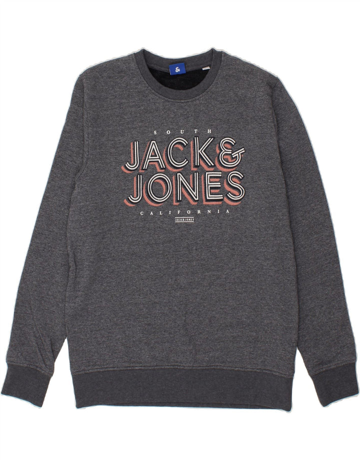 JACK & JONES Mens Graphic Sweatshirt Jumper Large Grey Polyester Vintage Jack & Jones and Second-Hand Jack & Jones from Messina Hembry 
