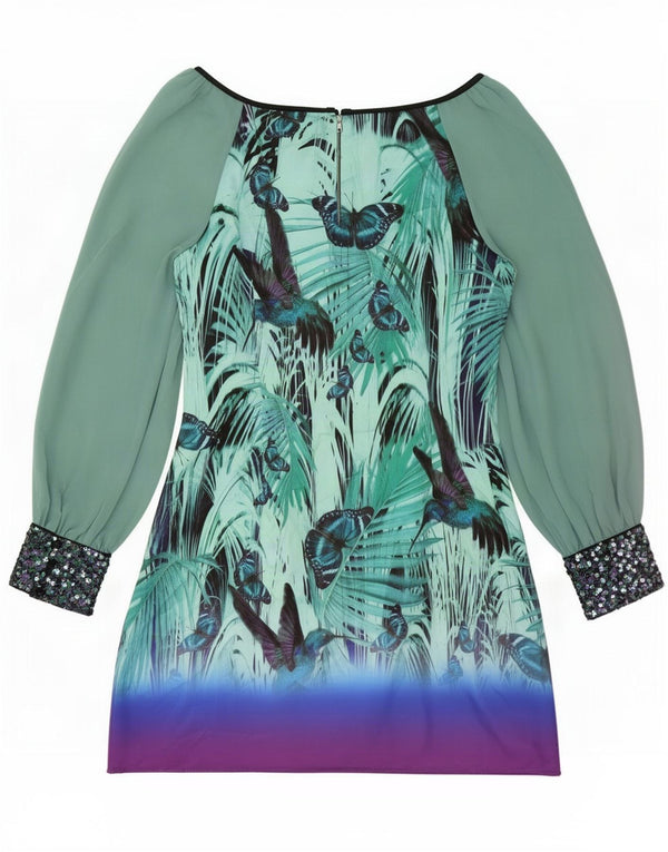 Monsoon Damen Mini-Etuikleid, UK 14, großes grünes Polyester, Festival