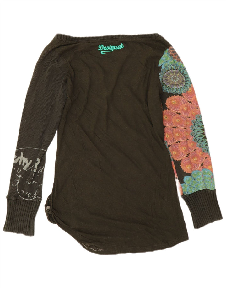 Desigual Damen Graphic Top Langarm UK 12 Medium Schwarz Blumenmuster
