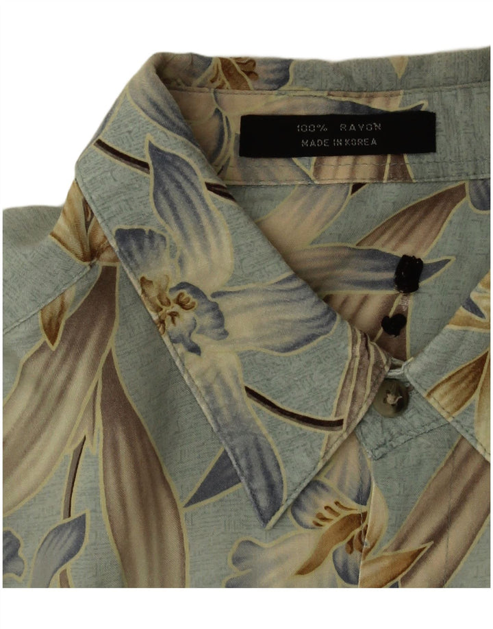 Vintage Herren Kurzarmhemd Großes blaues Blumen-Rayon