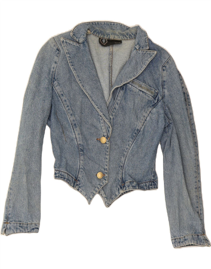 ROCCOBAROCCO Womens Crop Denim Blazer Jacket UK 12 Medium Blue Cotton Vintage Roccobarocco and Second-Hand Roccobarocco from Messina Hembry 