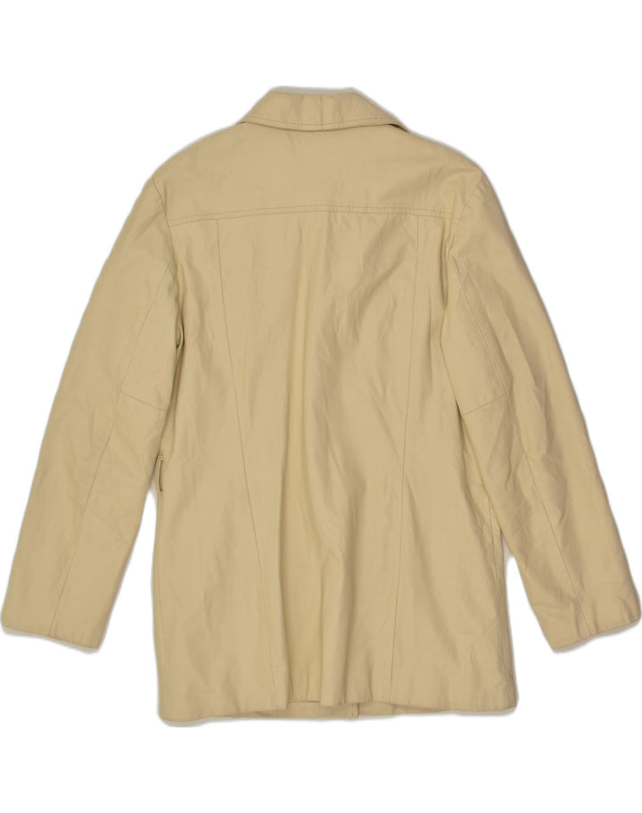 BENETTON Womens Leather Jacket UK 14 Medium Beige Leather | Vintage Benetton | Thrift | Second-Hand Benetton | Used Clothing | Messina Hembry 
