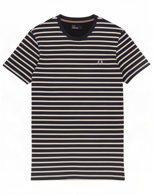 Fred Perry Herren-T-Shirt-Oberteil aus mittelblauer, gestreifter Baumwolle