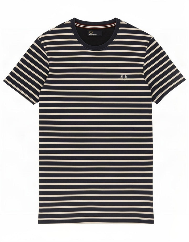 Fred Perry Herren-T-Shirt-Oberteil aus mittelblauer, gestreifter Baumwolle