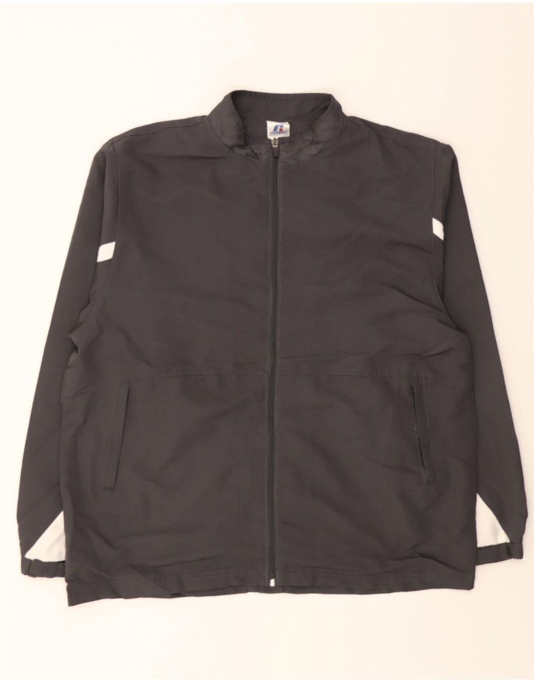 RUSSELL ATHLETIC Mens Grant Fit Tracksuit Top Jacket Large Grey Polyester Vintage Russell Athletic and Second-Hand Russell Athletic from Messina Hembry 