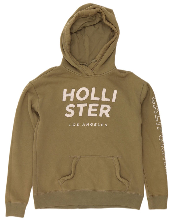 Hollister Womens Graphic Oversized Hoodie Pullover UK 6 XS Khaki Baumwolle