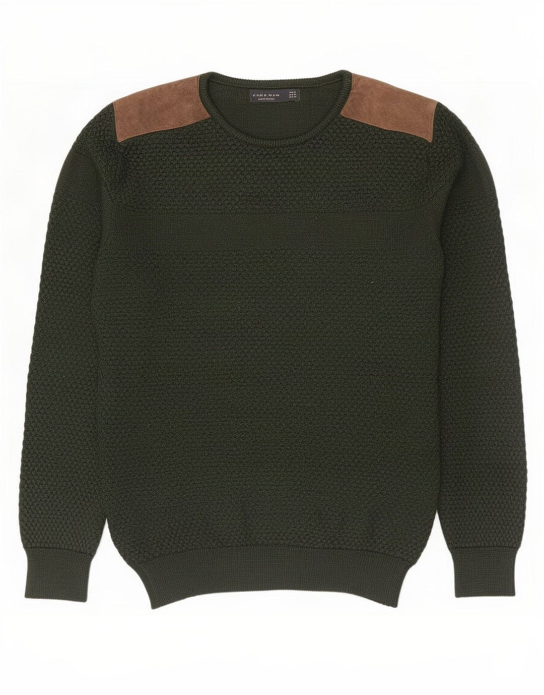 Zara Herren-Pullover mit Rundhalsausschnitt, Mittelgrün, Farbblock