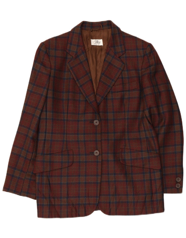 VINTAGE Damen 2-Knopf-Blazerjacke IT 44 Mittelbraun karierte Schurwolle