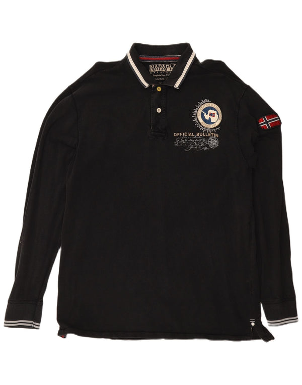 Napapijri Herren-Poloshirt mit Grafik, langärmelig, 3XL, schwarz gestreift, Baumwolle