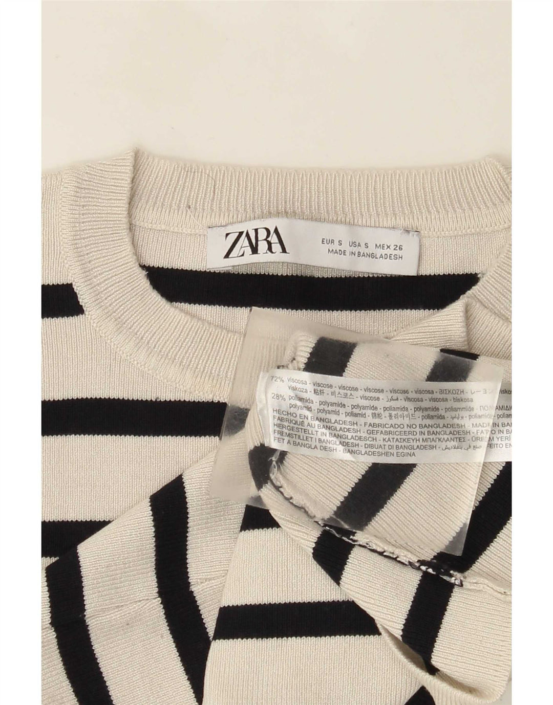 Zara Damen Crop Top UK 8 Small Weiß gestreifte Viskose