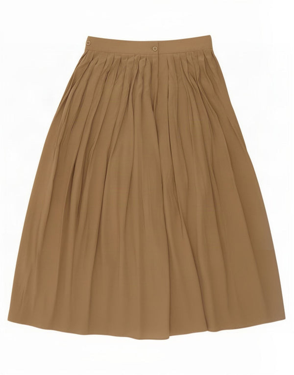 Max Mara Damen Faltenrock in A-Linie mit hoher Taille, UK 14, Größe L W28, beige Seide