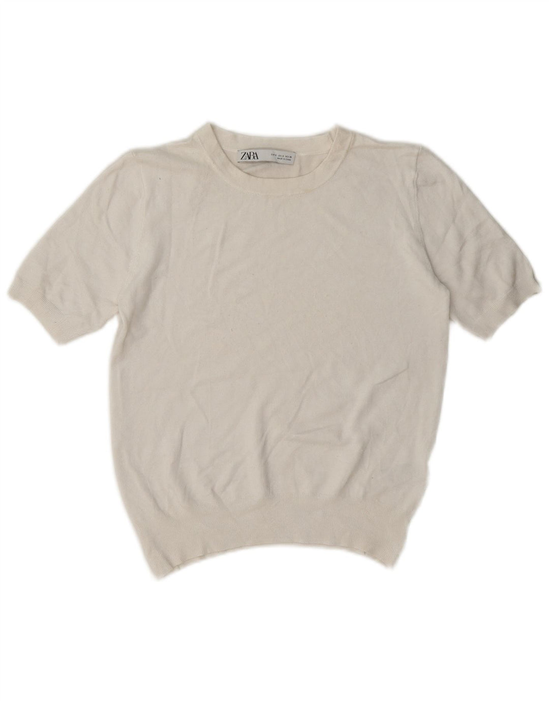 Zara Damen Kurzarm-Crop-Top UK 10 Small Weiße Viskose