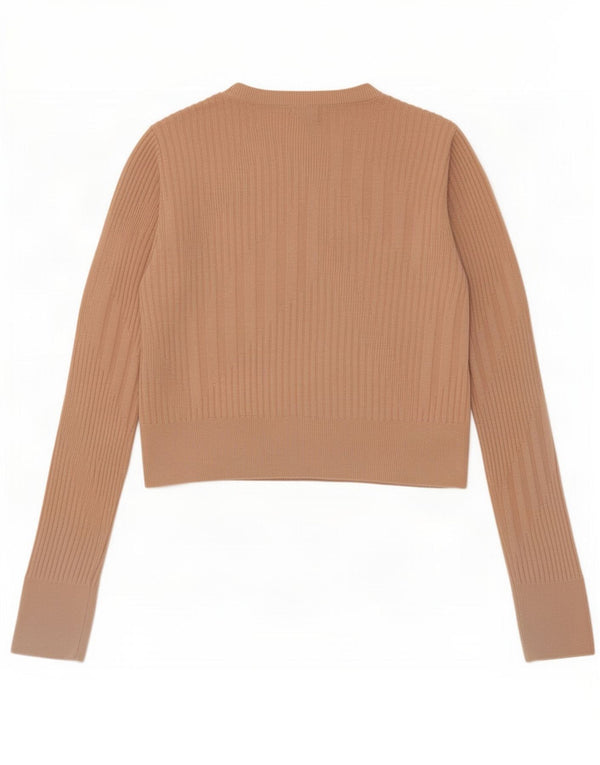 Topshop Damen-Pullover mit bauchfreiem U-Boot-Ausschnitt, Gr. 12, mittelbeige Viskose